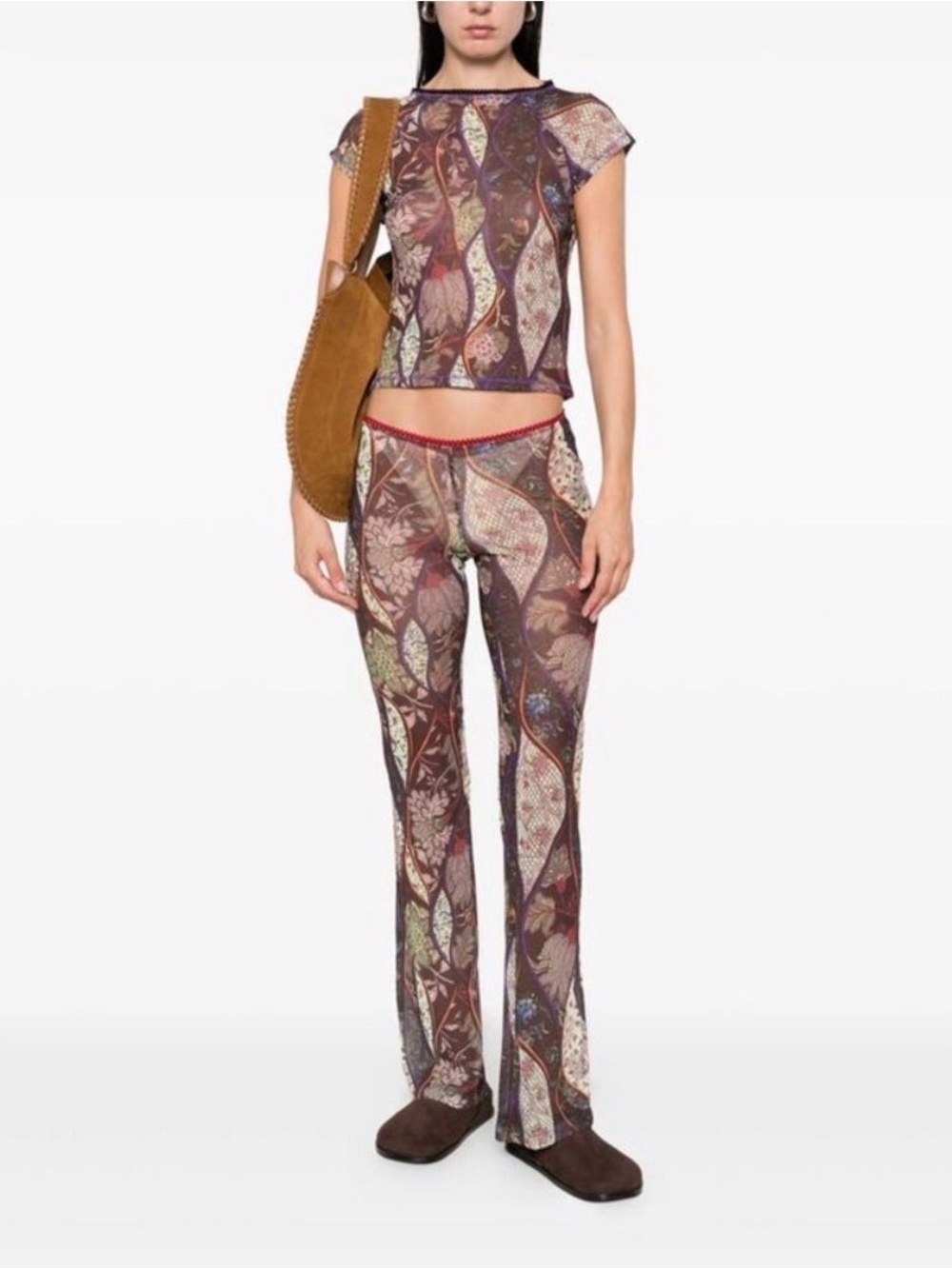 SIEDRES Floral Wave Wide-Leg Pants - Brown Multi